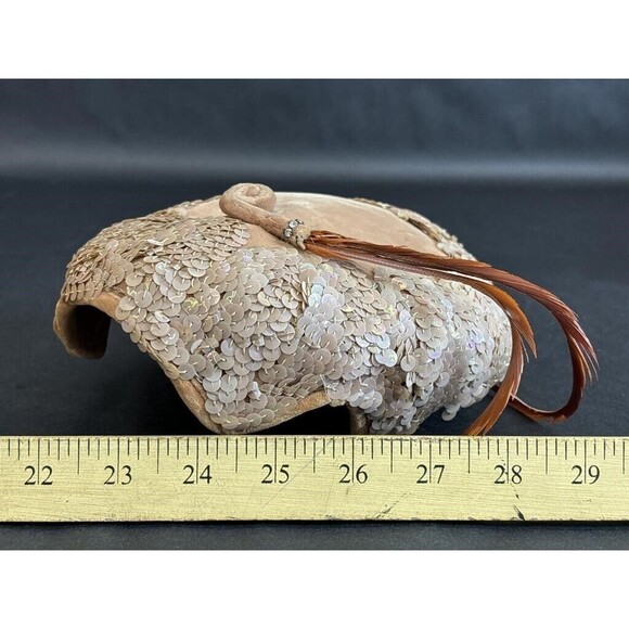 Vintage Jane Morgan 1960s Scalloped Velvet Sequin Hat Gatsby Flapper Party Glam - Picture 7 of 7